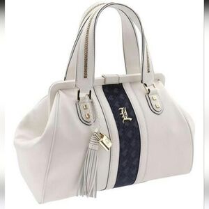L.A.M.B. by Gwen Stefani Love Venezia Leather Satchel Designer Zipper Velour #52